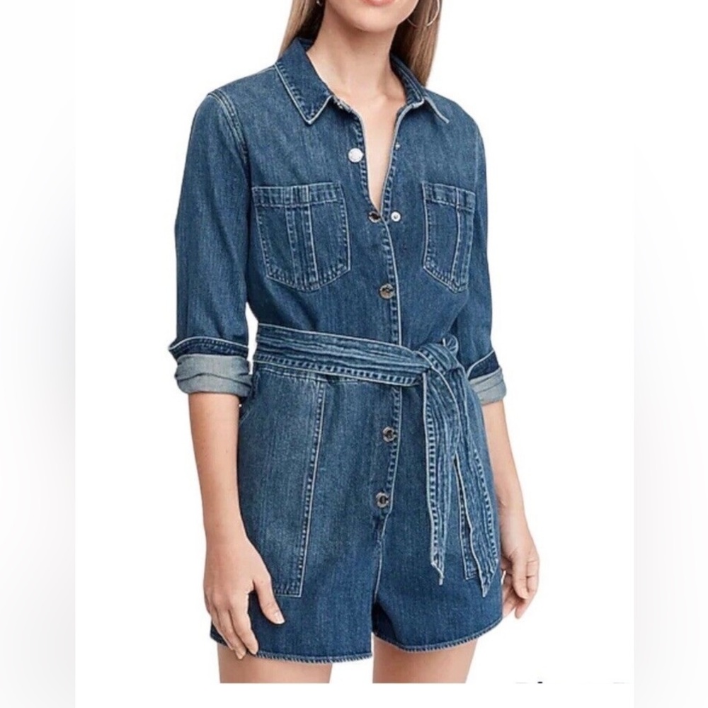 Express Blue Denim Overalls Relaxed Fit